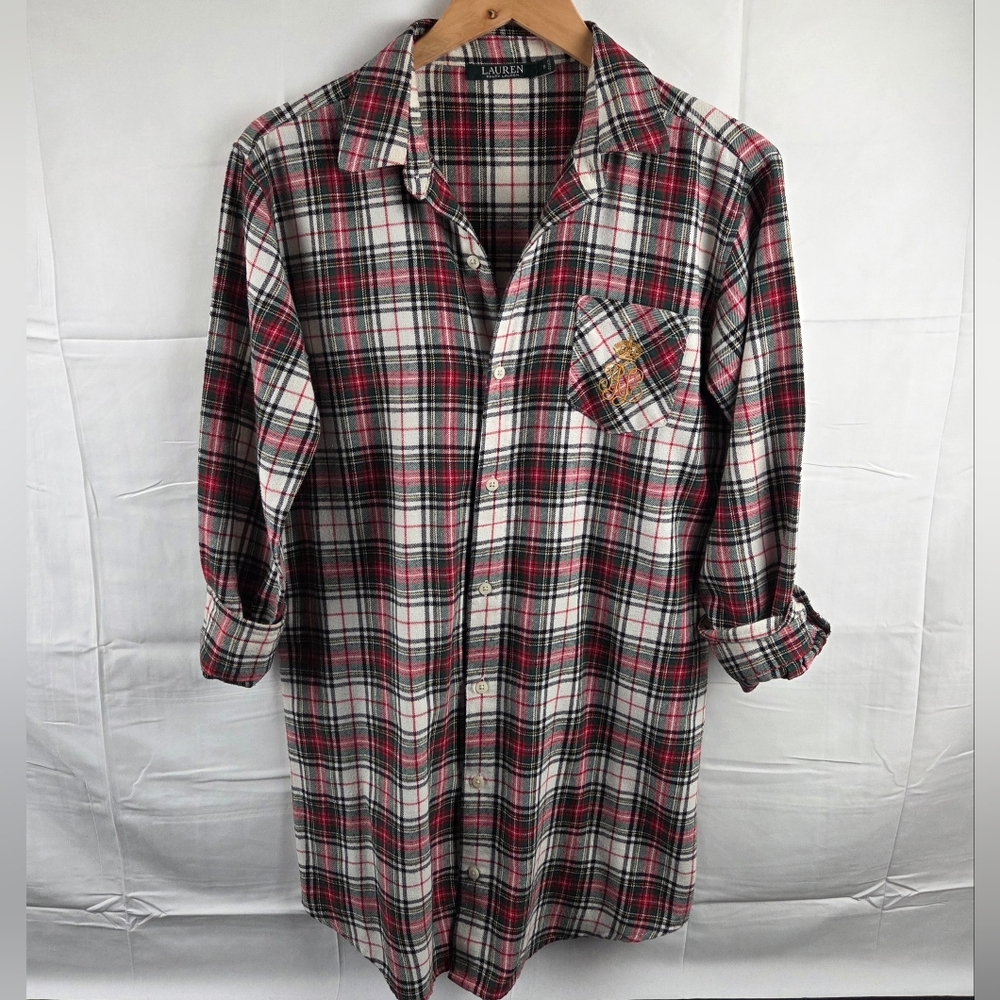 Ralph Lauren Tunic Womens Small Multicolor Long Sleeve Button Up Plaid Logo